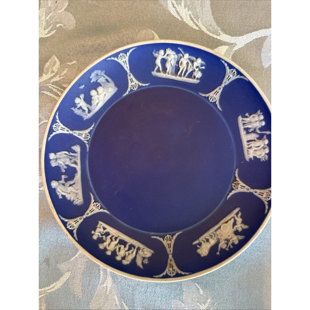 Wedgwood England Cobalt Blue With White Relief 5.5" Trinket Cabinet Dish